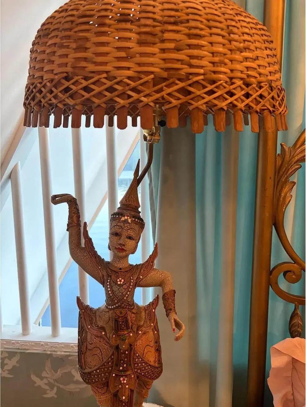 Vintage Thai Dancer Lamp, Rattan Shade, Mid-Century Decor [COPY]